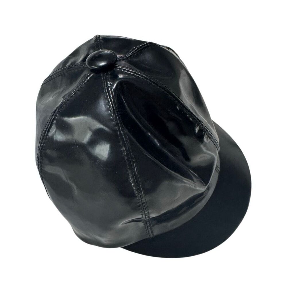 Vintage 60s/70s Black Patent Vinyl Cap Union Made in USA - Picture 1 of 6